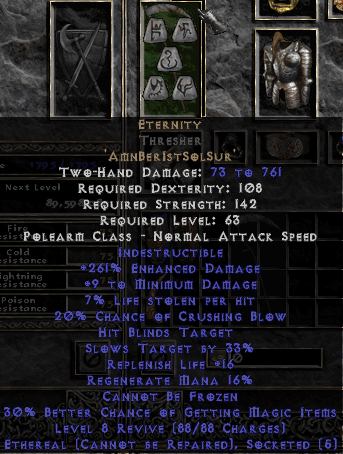 Eternity Rune Word in an Ethereal Thresher